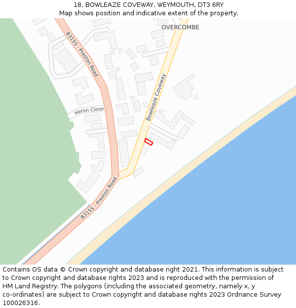 18, BOWLEAZE COVEWAY, WEYMOUTH, DT3 6RY: Location map and indicative extent of plot