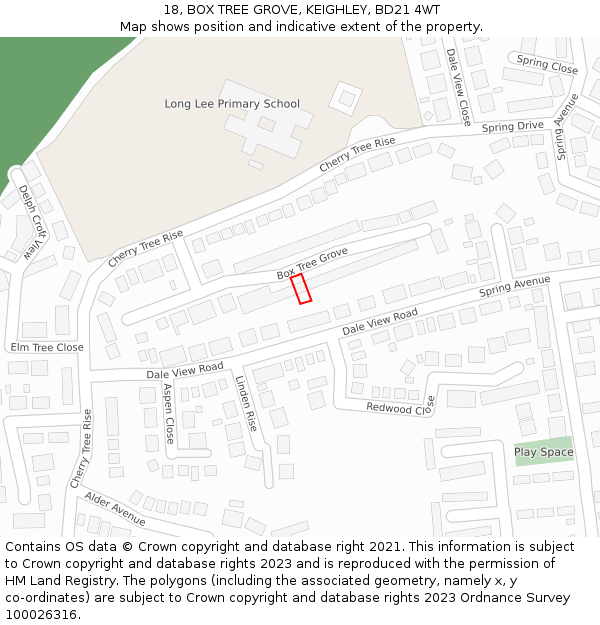 18, BOX TREE GROVE, KEIGHLEY, BD21 4WT: Location map and indicative extent of plot