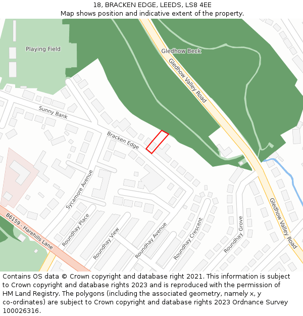 18, BRACKEN EDGE, LEEDS, LS8 4EE: Location map and indicative extent of plot