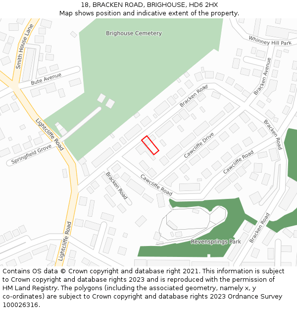 18, BRACKEN ROAD, BRIGHOUSE, HD6 2HX: Location map and indicative extent of plot