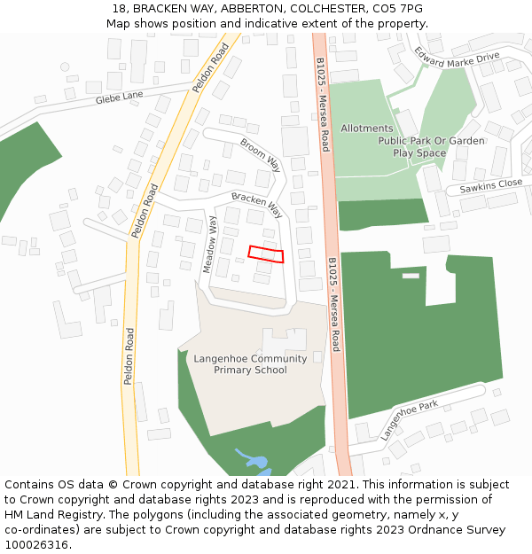 18, BRACKEN WAY, ABBERTON, COLCHESTER, CO5 7PG: Location map and indicative extent of plot