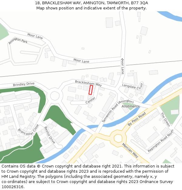 18, BRACKLESHAM WAY, AMINGTON, TAMWORTH, B77 3QA: Location map and indicative extent of plot