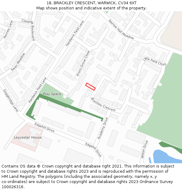 18, BRACKLEY CRESCENT, WARWICK, CV34 6XT: Location map and indicative extent of plot