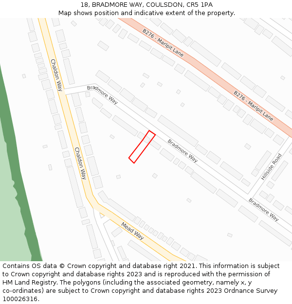 18, BRADMORE WAY, COULSDON, CR5 1PA: Location map and indicative extent of plot