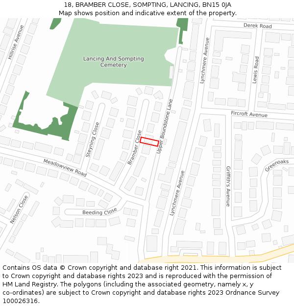 18, BRAMBER CLOSE, SOMPTING, LANCING, BN15 0JA: Location map and indicative extent of plot