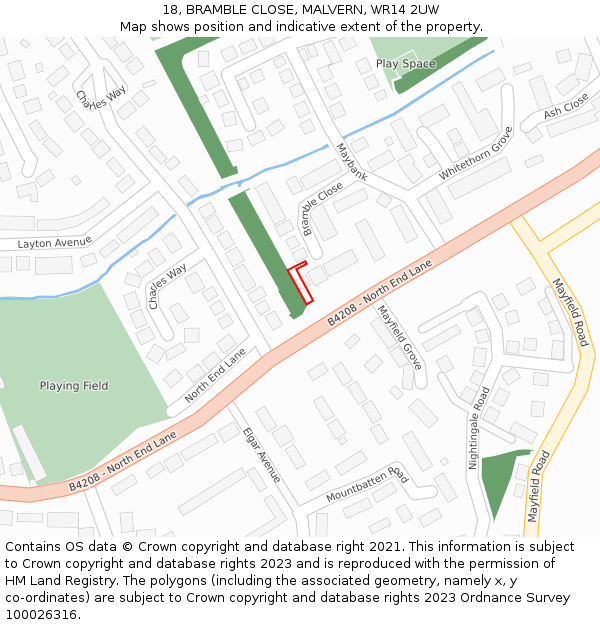 18, BRAMBLE CLOSE, MALVERN, WR14 2UW: Location map and indicative extent of plot