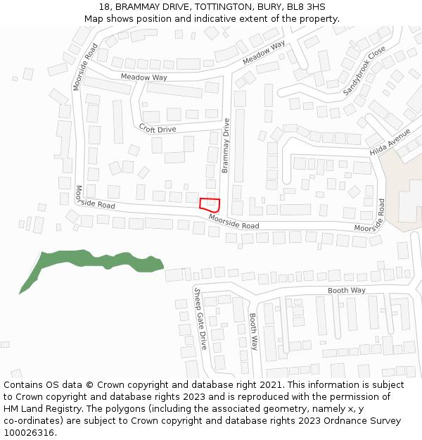 18, BRAMMAY DRIVE, TOTTINGTON, BURY, BL8 3HS: Location map and indicative extent of plot