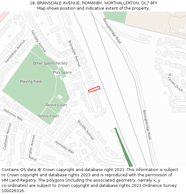 18, BRANSDALE AVENUE, ROMANBY, NORTHALLERTON, DL7 8FY: Location map and indicative extent of plot