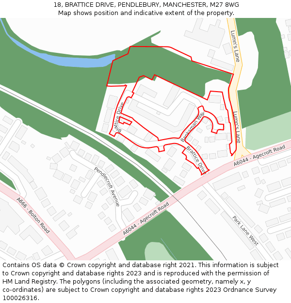 18, BRATTICE DRIVE, PENDLEBURY, MANCHESTER, M27 8WG: Location map and indicative extent of plot