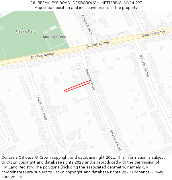 18, BREAKLEYS ROAD, DESBOROUGH, KETTERING, NN14 2PT: Location map and indicative extent of plot