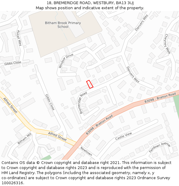 18, BREMERIDGE ROAD, WESTBURY, BA13 3UJ: Location map and indicative extent of plot