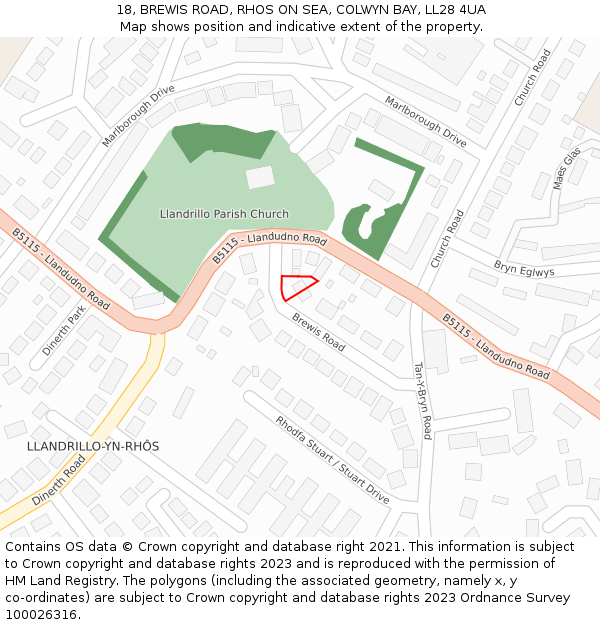 18, BREWIS ROAD, RHOS ON SEA, COLWYN BAY, LL28 4UA: Location map and indicative extent of plot