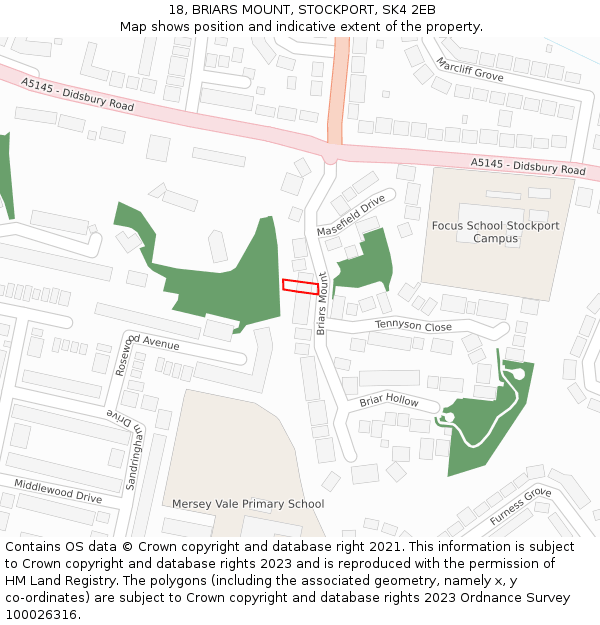 18, BRIARS MOUNT, STOCKPORT, SK4 2EB: Location map and indicative extent of plot