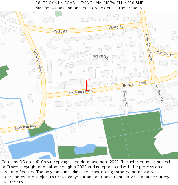 18, BRICK KILN ROAD, HEVINGHAM, NORWICH, NR10 5NE: Location map and indicative extent of plot