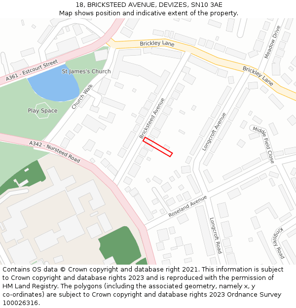18, BRICKSTEED AVENUE, DEVIZES, SN10 3AE: Location map and indicative extent of plot