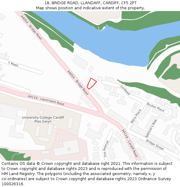 18, BRIDGE ROAD, LLANDAFF, CARDIFF, CF5 2PT: Location map and indicative extent of plot