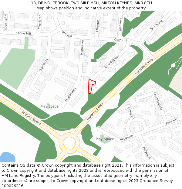 18, BRINDLEBROOK, TWO MILE ASH, MILTON KEYNES, MK8 8EU: Location map and indicative extent of plot