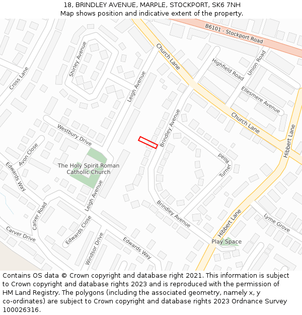 18, BRINDLEY AVENUE, MARPLE, STOCKPORT, SK6 7NH: Location map and indicative extent of plot