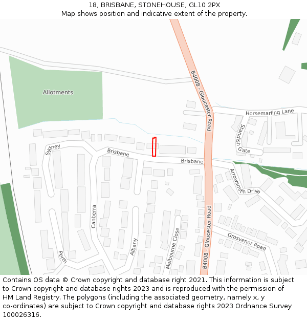 18, BRISBANE, STONEHOUSE, GL10 2PX: Location map and indicative extent of plot