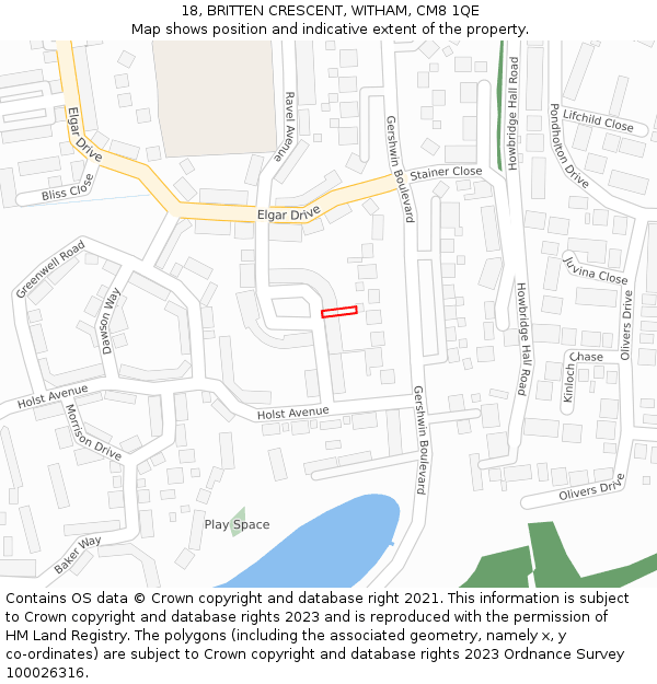 18, BRITTEN CRESCENT, WITHAM, CM8 1QE: Location map and indicative extent of plot