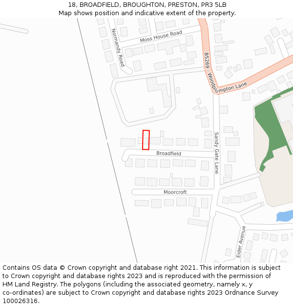 18, BROADFIELD, BROUGHTON, PRESTON, PR3 5LB: Location map and indicative extent of plot