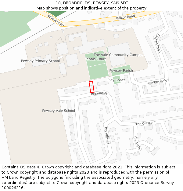 18, BROADFIELDS, PEWSEY, SN9 5DT: Location map and indicative extent of plot