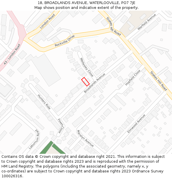 18, BROADLANDS AVENUE, WATERLOOVILLE, PO7 7JE: Location map and indicative extent of plot