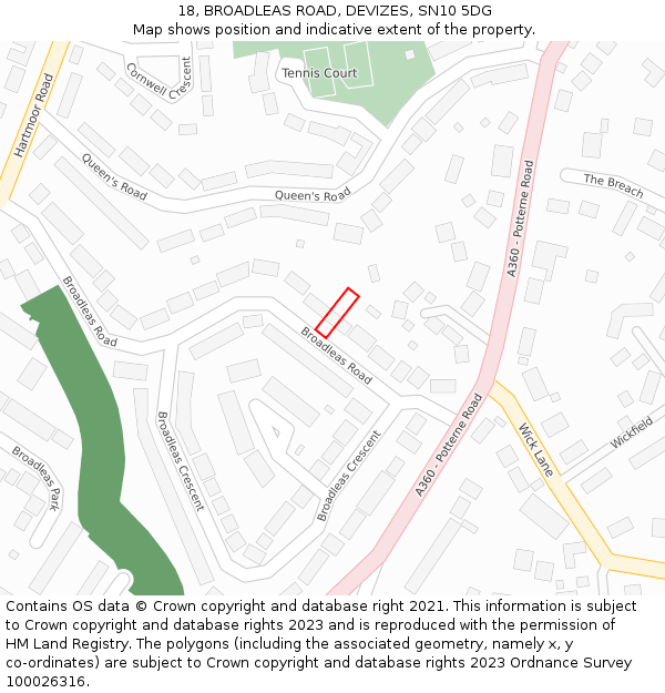 18, BROADLEAS ROAD, DEVIZES, SN10 5DG: Location map and indicative extent of plot