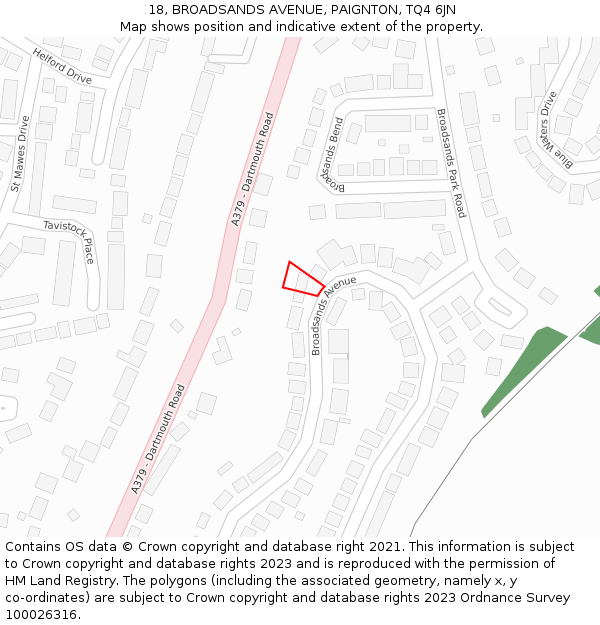 18, BROADSANDS AVENUE, PAIGNTON, TQ4 6JN: Location map and indicative extent of plot