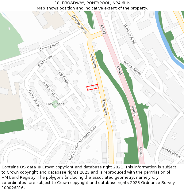 18, BROADWAY, PONTYPOOL, NP4 6HN: Location map and indicative extent of plot