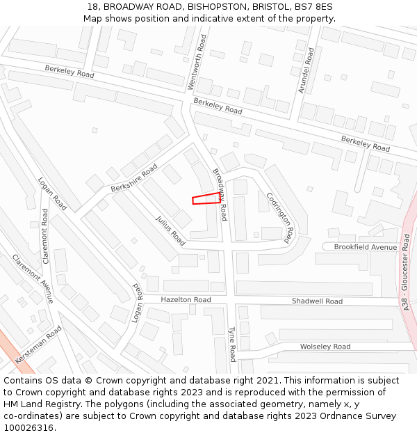 18, BROADWAY ROAD, BISHOPSTON, BRISTOL, BS7 8ES: Location map and indicative extent of plot