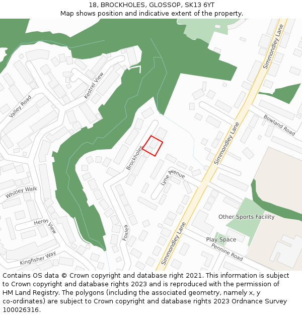 18, BROCKHOLES, GLOSSOP, SK13 6YT: Location map and indicative extent of plot