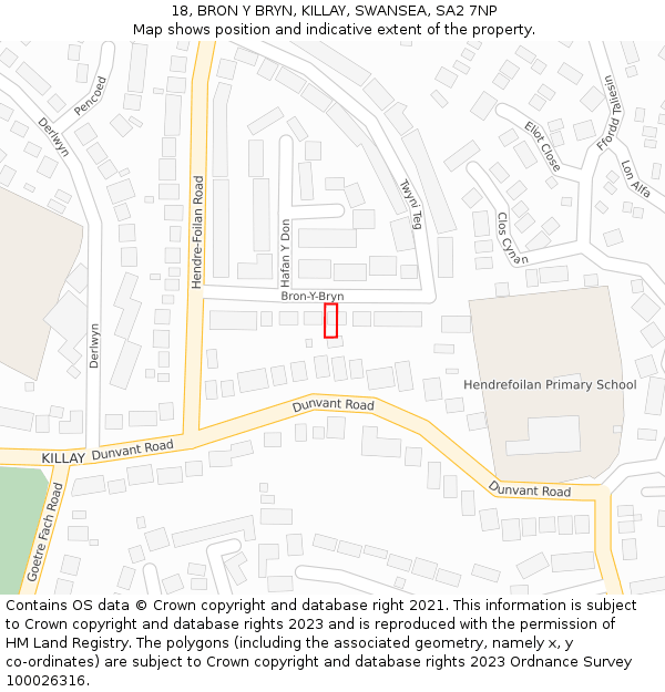 18, BRON Y BRYN, KILLAY, SWANSEA, SA2 7NP: Location map and indicative extent of plot
