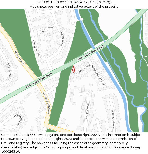 18, BRONTE GROVE, STOKE-ON-TRENT, ST2 7QF: Location map and indicative extent of plot