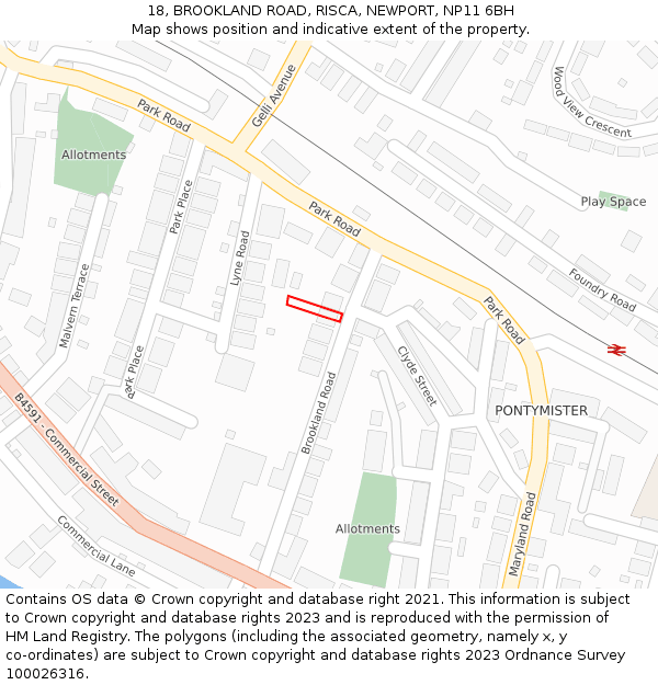 18, BROOKLAND ROAD, RISCA, NEWPORT, NP11 6BH: Location map and indicative extent of plot