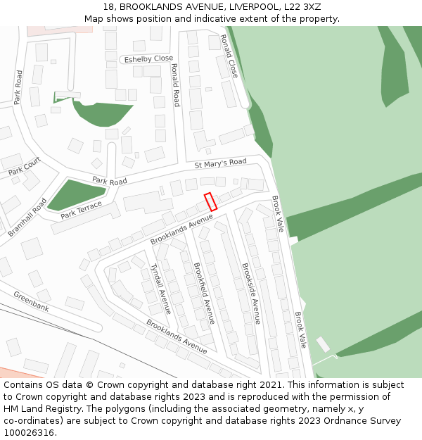 18, BROOKLANDS AVENUE, LIVERPOOL, L22 3XZ: Location map and indicative extent of plot