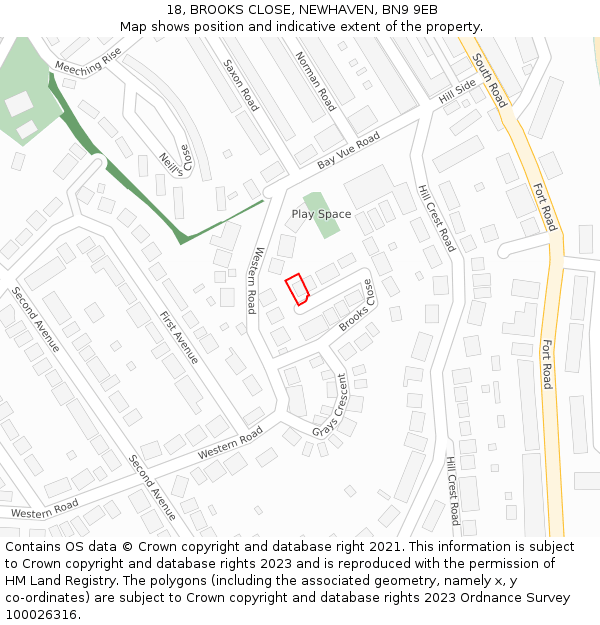 18, BROOKS CLOSE, NEWHAVEN, BN9 9EB: Location map and indicative extent of plot