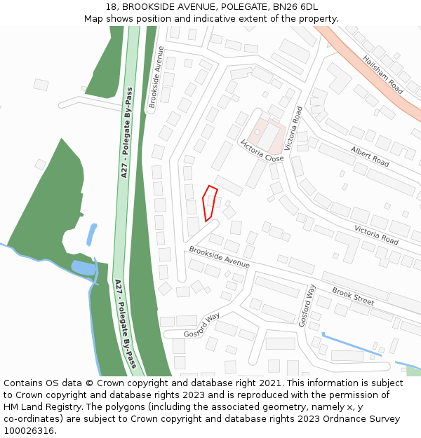 18, BROOKSIDE AVENUE, POLEGATE, BN26 6DL: Location map and indicative extent of plot