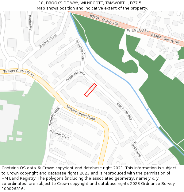 18, BROOKSIDE WAY, WILNECOTE, TAMWORTH, B77 5LH: Location map and indicative extent of plot