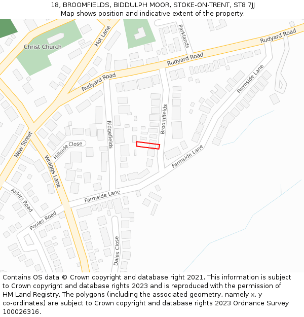 18, BROOMFIELDS, BIDDULPH MOOR, STOKE-ON-TRENT, ST8 7JJ: Location map and indicative extent of plot