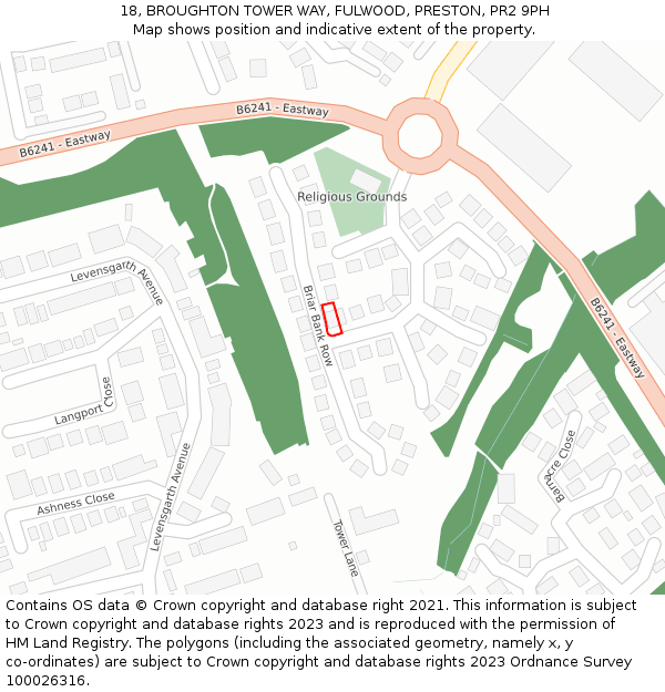 18, BROUGHTON TOWER WAY, FULWOOD, PRESTON, PR2 9PH: Location map and indicative extent of plot