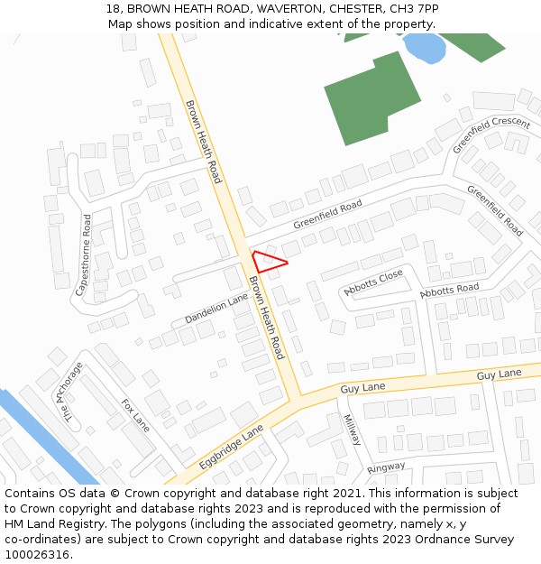 18, BROWN HEATH ROAD, WAVERTON, CHESTER, CH3 7PP: Location map and indicative extent of plot