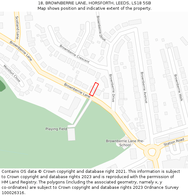 18, BROWNBERRIE LANE, HORSFORTH, LEEDS, LS18 5SB: Location map and indicative extent of plot