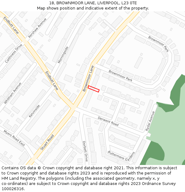 18, BROWNMOOR LANE, LIVERPOOL, L23 0TE: Location map and indicative extent of plot