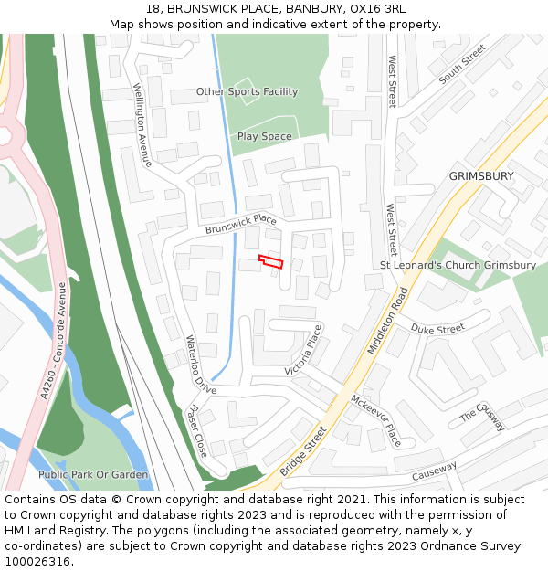 18, BRUNSWICK PLACE, BANBURY, OX16 3RL: Location map and indicative extent of plot