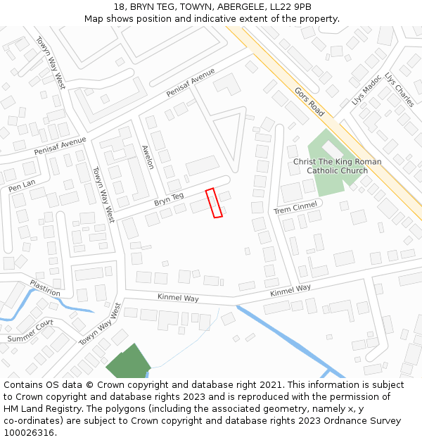 18, BRYN TEG, TOWYN, ABERGELE, LL22 9PB: Location map and indicative extent of plot