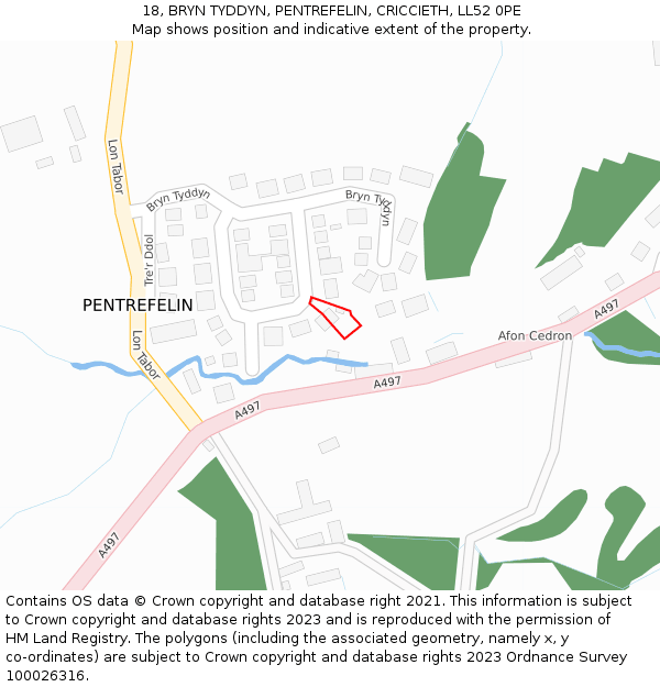 18, BRYN TYDDYN, PENTREFELIN, CRICCIETH, LL52 0PE: Location map and indicative extent of plot