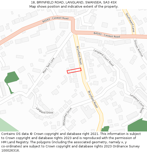 18, BRYNFIELD ROAD, LANGLAND, SWANSEA, SA3 4SX: Location map and indicative extent of plot
