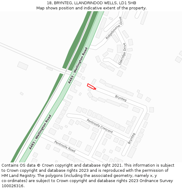 18, BRYNTEG, LLANDRINDOD WELLS, LD1 5HB: Location map and indicative extent of plot