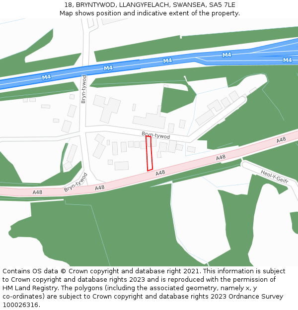 18, BRYNTYWOD, LLANGYFELACH, SWANSEA, SA5 7LE: Location map and indicative extent of plot
